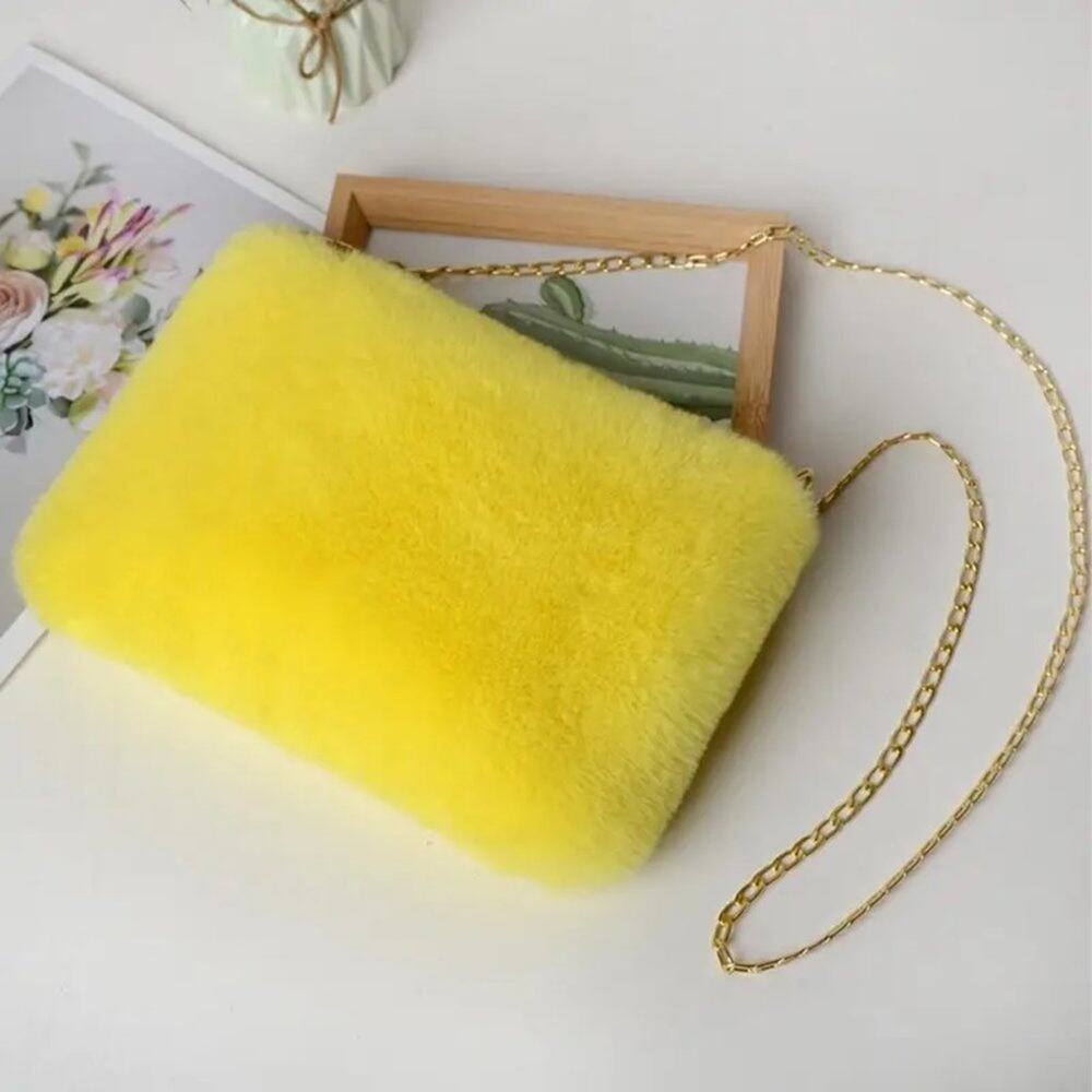 NEW! Soft & Fluffy Boutique Bright Yellow Statement Shoulder Crossbody Bag